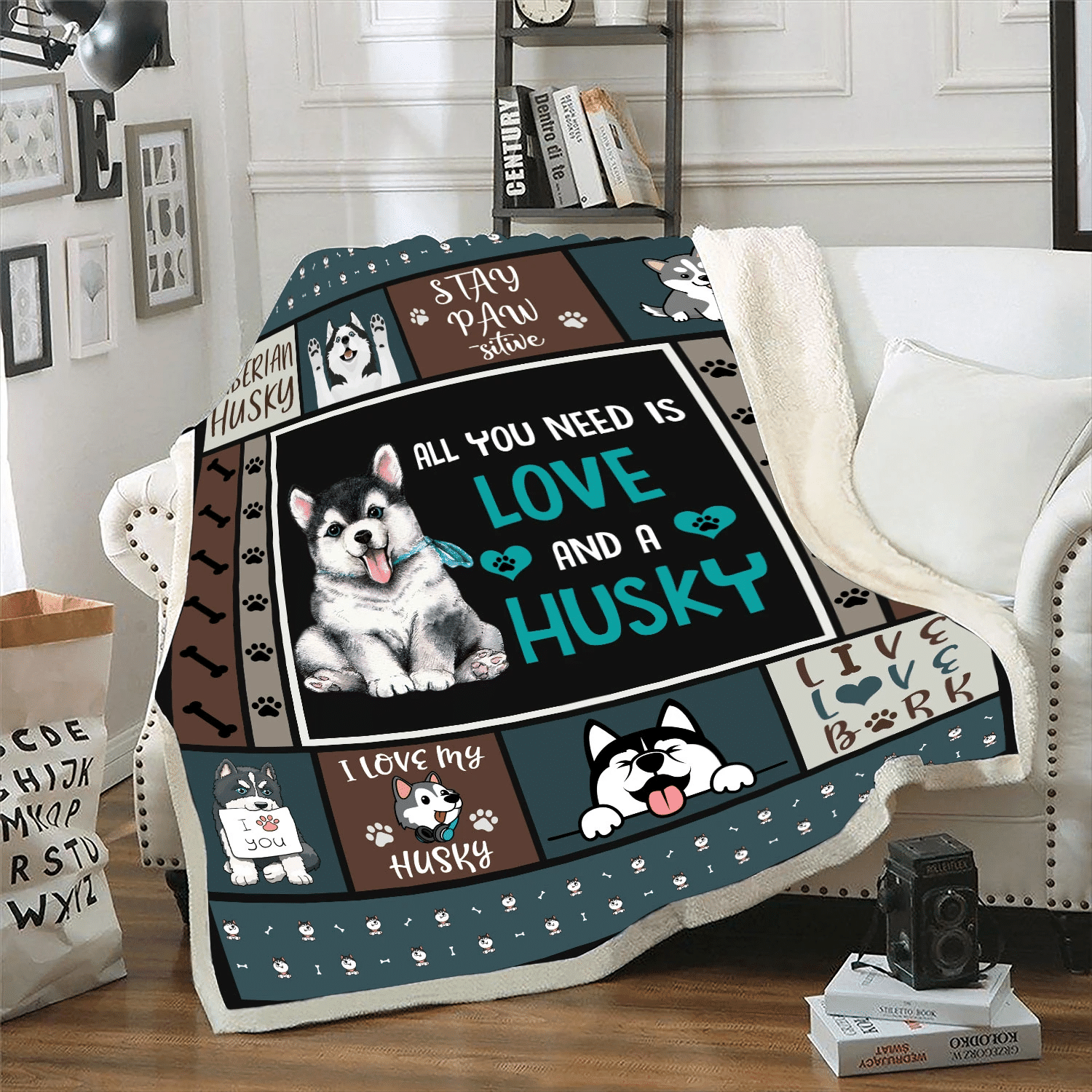 All You Need Is Love And A Husky Dog Siberian Husky Fleece Blanket - spreadstores