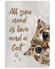 Cat Wall Art, Gift Ideas For Cat Lovers, All You Need Is Love And A Cat Canvas, Funny Cat Gifts - spreadstores