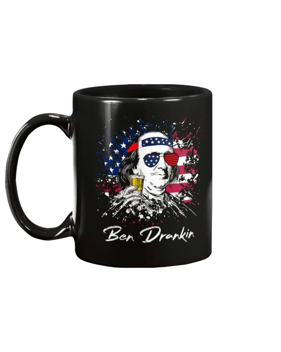 4th Of July Mug, Independence Day Gift, Ben Drankin, Benjamin Franklin American Flag Mug - spreadstores
