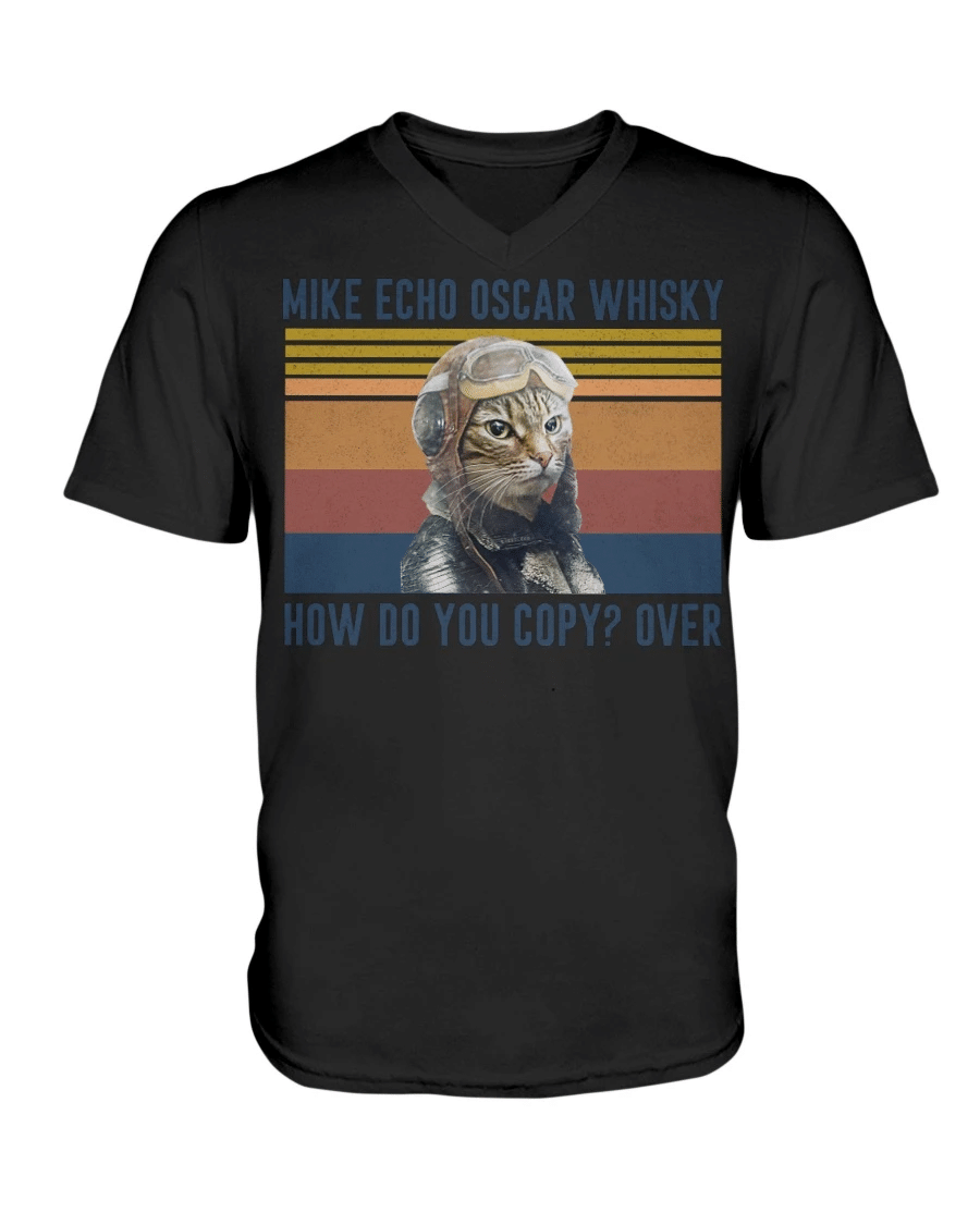 Funny Cat V-Neck Unisex T-Shirt, Mike Echo Oscar Whisky How Do You Copy? Over V-Neck T-Shirt - Spreadstores