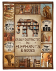 Easily Distracted By Elephants And Books Fleece Blanket, Birthday's Gift - Spreadstores