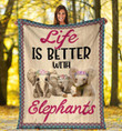 Elephants Life Is Better Flower Wood Fleece Blanket - Spreadstores