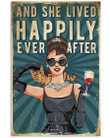 Gift For Cat Lovers Girl Drinking Wine And She Lived Happily Ever After Cats Matte Canvas - Spreadstores