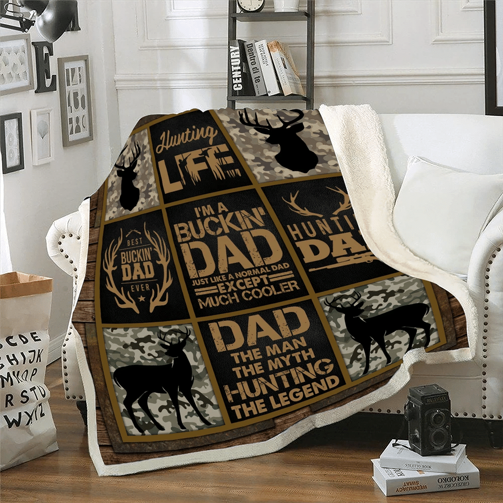 Hunting Dad Blanket, Father's Day Gift, I'm A Buckin' Dad Hunting Dad Deer Hunting Fleece Blanket - Spreadstores