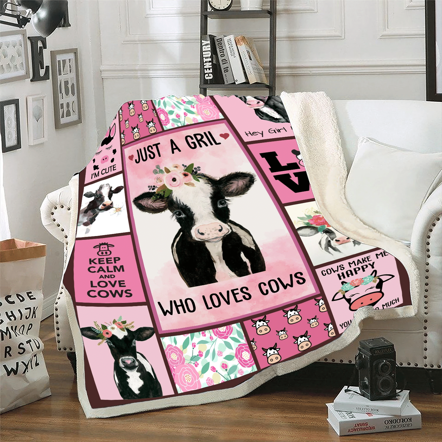 Just A Girl Who Loves Cows, Cute Pinky Cows Sherpa Blanket - Spreadstores