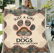 Just A Girl Who Loves Dogs And Has Tattoos Fleece Blanket - Spreadstores