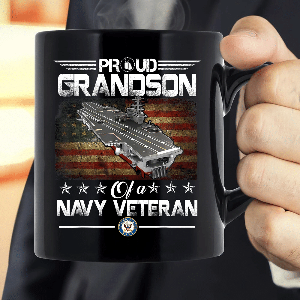 Proud Grandson Of A Navy Veteran US Navy Veteran Mug - Spreadstores
