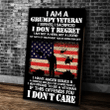Veteran Canvas, Father's Day Gift For Dad, American Flag Canvas, I Am A Grumpy Veteran I Don't Care Canvas - Spreadstores