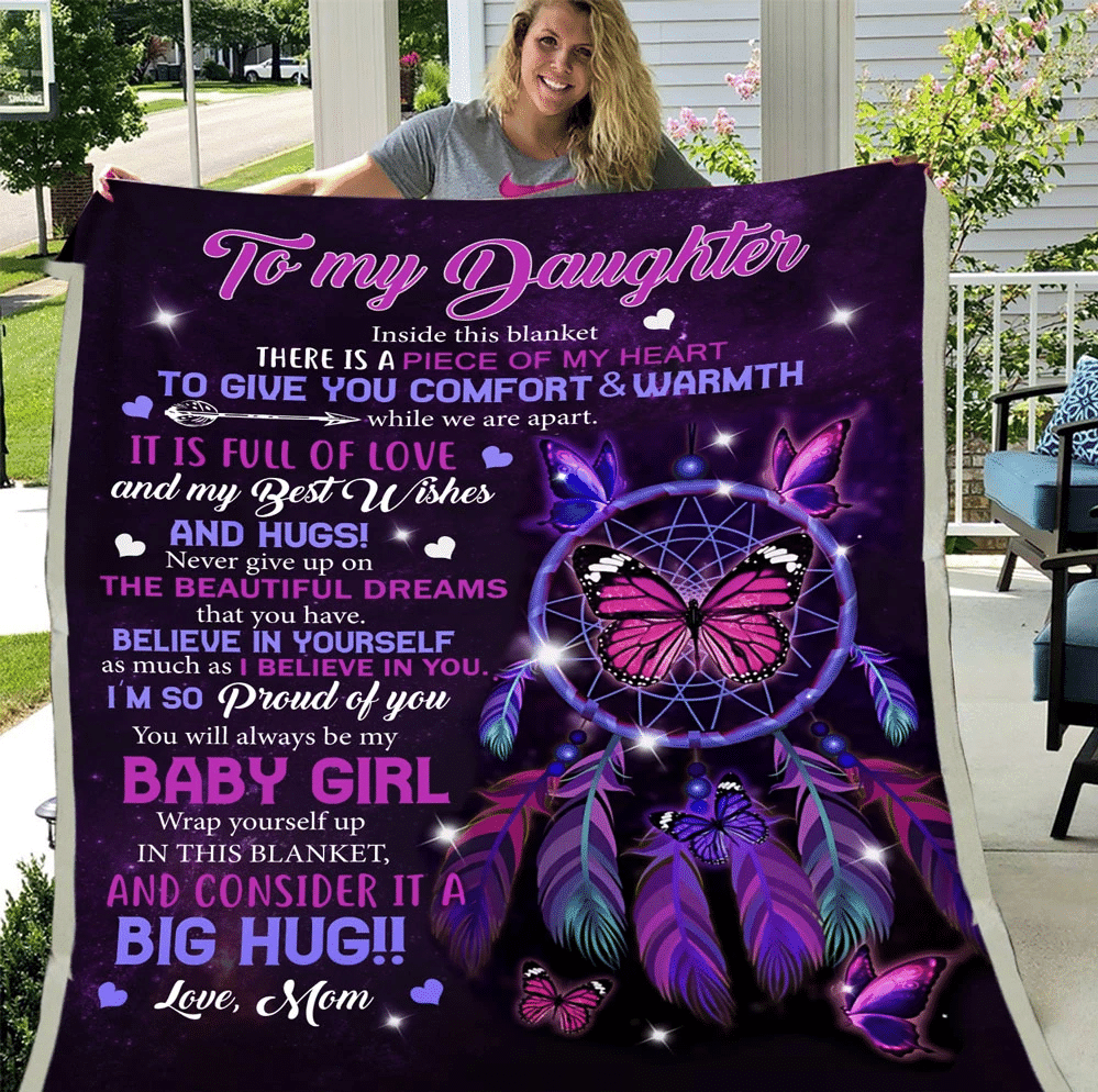 To My Daughter Inside This Blanket There Is A Piece Of My Heart Dreamcatcher And Butterfly Fleece Blanket - Spreadstores
