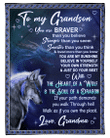 Wolf Grandson Blanket You Are Brave Than You Believe, Gift For Grandson From Grandma Fleece Blanket - Spreadstores