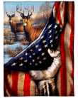 White-tailed Deer, Behind In The Flag, Gift For Hunter Fleece Blanket - Spreadstores