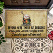 Cat Beyond Here There Be Dragons Rubber Base Doormat
