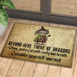 Cat Beyond Here There Be Dragons Rubber Base Doormat