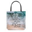 Cast all your anxiety on Him because He cares for you 1 Peter 5:7 tote bag - Gossvibes