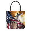 Cross Christ American flag hand tote bag - Gossvibes