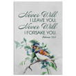 Never will I leave you never will I forsake you Hebrews 13:5 Bible verse canvas wall art