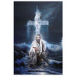 Jesus Outstretched Hands Saves canvas wall art - Vertical Christian wall art