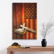 Christian wall art: American flag with cross Holy Bible canvas print