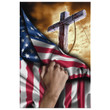 Christian wall art: Cross Christ American flag hand canvas print