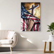 Christian wall art: Cross Christ American flag hand canvas print