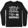 Jesus in her heart and coffee in her hand she is unstoppable long sleeve t-shirt - Gossvibes
