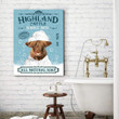 Funny Scottish Highland Cow In Bath Soap Canvas Print Art
