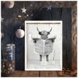 Scottish Highland Cow In Toilet Black And White Canvas Print Art