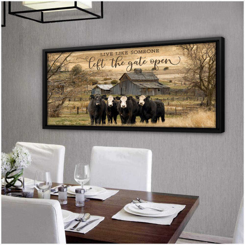 Gossvibe Black Framed Canvas Live Like Someone Left The Gate Open Cows Canvas Wall Art Decor