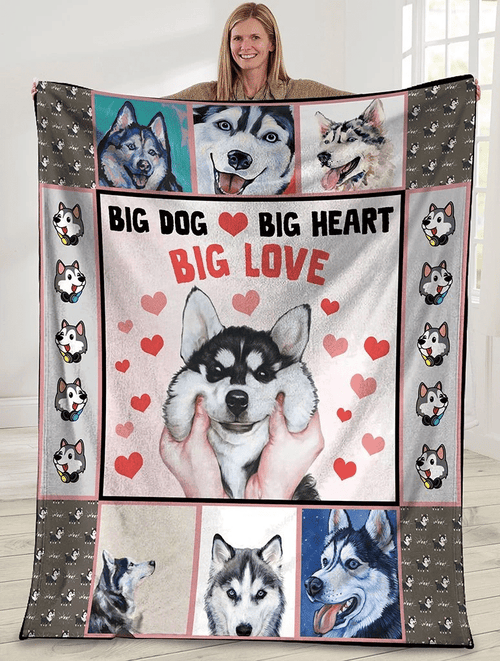 Big Dog Big Heart Big Love Siberian Husky Dog Plush Fleece Blanket - spreadstores