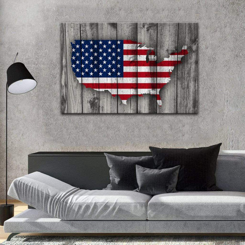 American Flag Map Canvas Red White Wall Art Patriotic USA Flag Matte Canvas - spreadstores