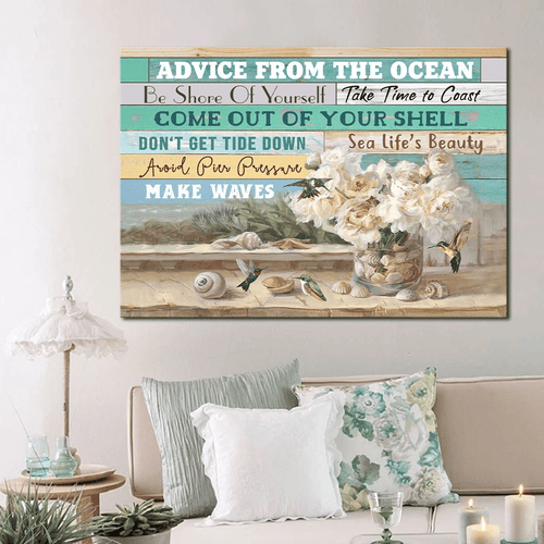 Beach House And Hummingbirds Advice From The Ocean Canvas Wall Art Decor - spreadstores