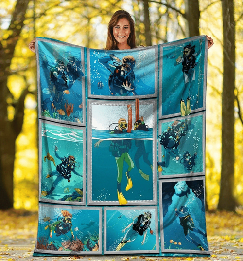 3D Scuba Diving Diver Ocean Gifts Plush Fleece Blanket - spreadstores