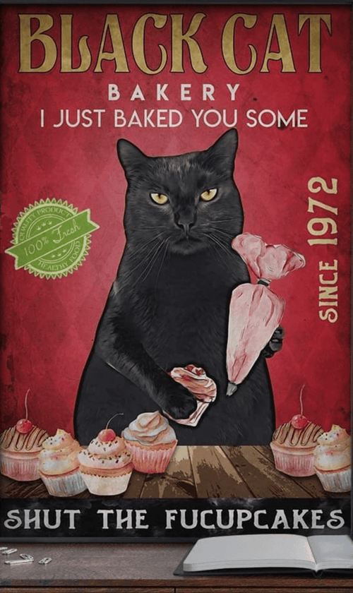 Black Cat Bakery Wall Art Canvas I Just Baked You Some Shut The Fucupcakes Canvas, Funny Cat, Gift For Cat Lovers - spreadstores