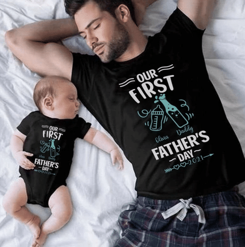 Baby Onesie, Custom Baby Onesie, Our First Father's Day, Matching Set Baby Onesie - spreadstores