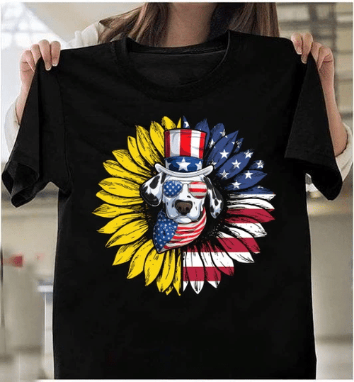4th Of July Shirt, Dalmatian Dogs Patriotic American Flag Shirt, Funny Dalmatian And Sunflower T-Shirt - spreadstores