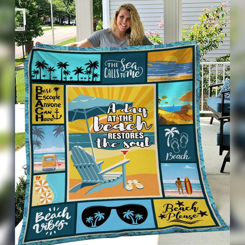 A Day At Beach Fleece Blanket, Gift For Beach Lover - spreadstores