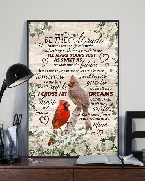 Cardinal Bird Wife Wall Art Canvas, To My Wife, You Will Always Be The Miracle That Make My Life Complete Canvas - spreadstores