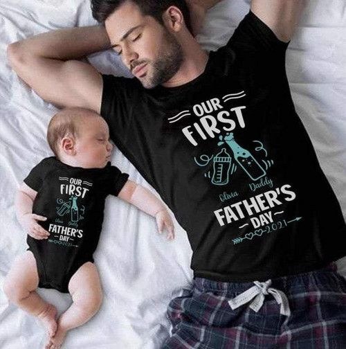 Baby Shirt, Custom Baby Shirt, Our First Father's Day, Matching Set Baby Shirt - spreadstores