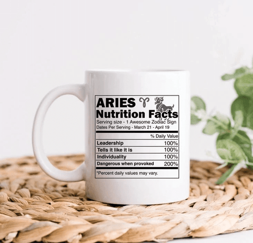 Aries Coffee Mug, Aries Nutrition Facts, Aries Zodiac Sign Mug, Aries Astrology Mug, Birthday Gift Ideas - spreadstores
