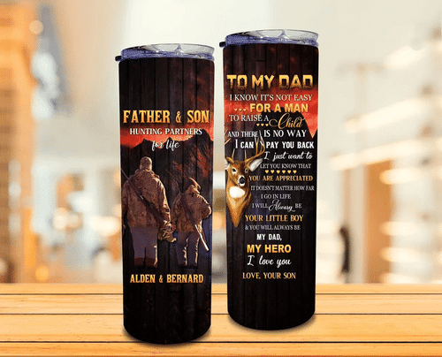 Custom Tumbler, Father And Son Hunting Deer, Gifts For Dad, Dad Skinny Tumbler - spreadstores