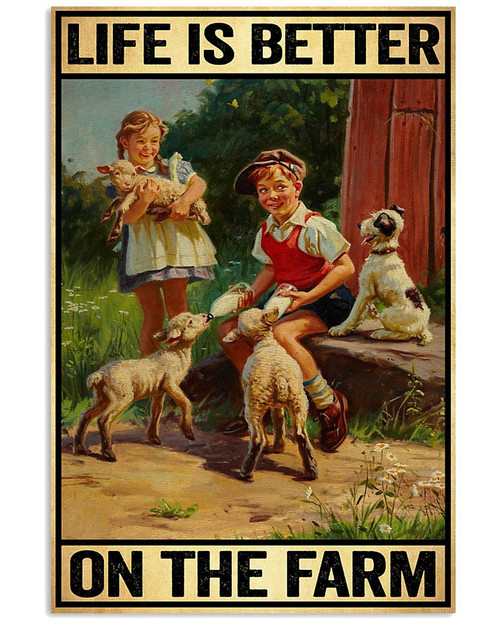 Children And Sheep Life Is Better On The Farm Matte Canvas - spreadstores