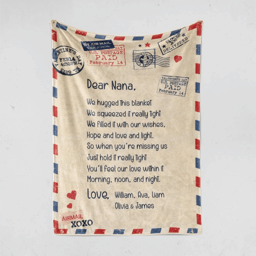 Customized Names Blanket, Air Mail Letter Grandma We Hugged This Fleece Blanket - spreadstores