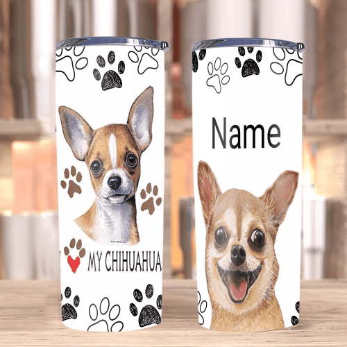 Custom Tumblers, Chihuahua Dog Tumblers, Gifts For Dog Lover, I Love My Chihuahua Skinny Tumbler - spreadstores