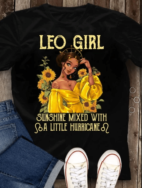 Birthday Shirt, Leo Zodiac Shirt, Leo Girl Sunshine Mixed With A Little Hurricane T-Shirt, Gift For August Girl - spreadstores