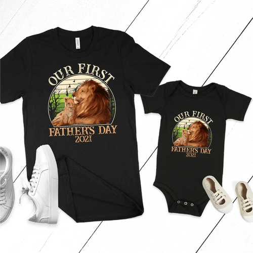 Baby Onesie, Our First Father's Day, Father Baby Matching Shirts, Lions Dad Baby Onesie - spreadstores