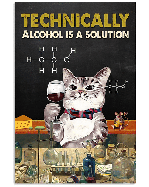 Cat And Wine Canvas Technically Alcohol Is A Solution Matte Canvas - spreadstores