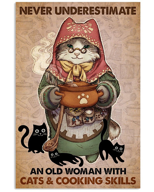 Cooking Wall Art Canvas Never Underestimate An Old Woman With Cats & Cooking Skills Matte Canvas - spreadstores