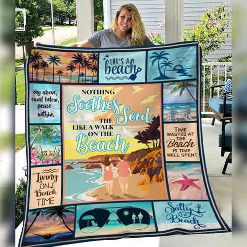 A Walk On The Beach Fleece Blanket, Gifts For Beach Lover - spreadstores