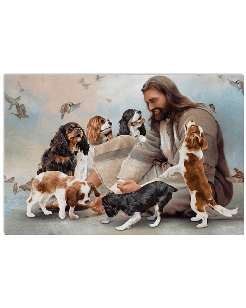 Christian Wall Art, Dog Wall Art, God Surrounded By Cavalier Angels Gift For You Canvas - spreadstores