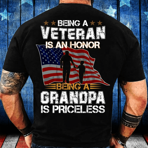 Being A Veteran Is An Honor Being A Grandpa Is Priceless T-Shirt - spreadstores
